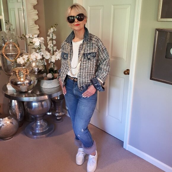 NWT M2 by Mocha crystal tweed short denim jacket, L - Picture 3 of 11